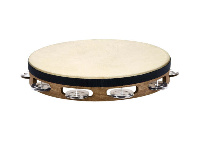 TRADITIONAL GOATSKIN WOOD TAMBURINES STAINLESS STEEL JINGLES