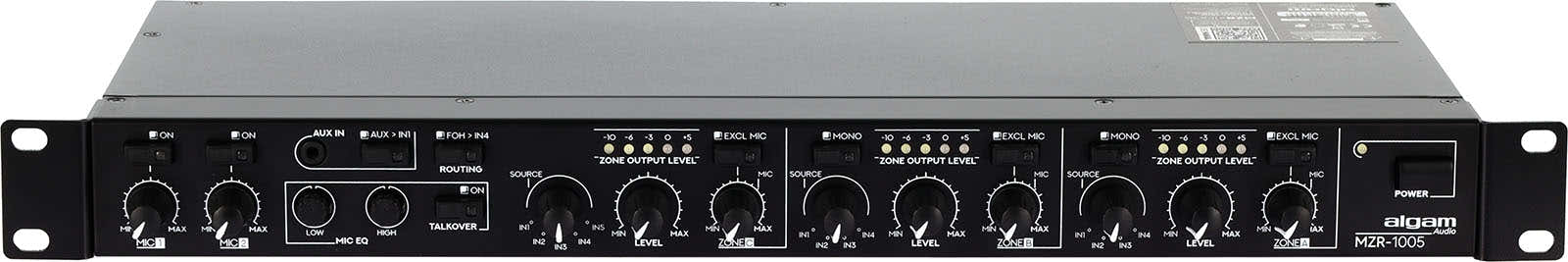 MZR 1005 - rack-mountable 5-input stereo mixer/zone 3 zones