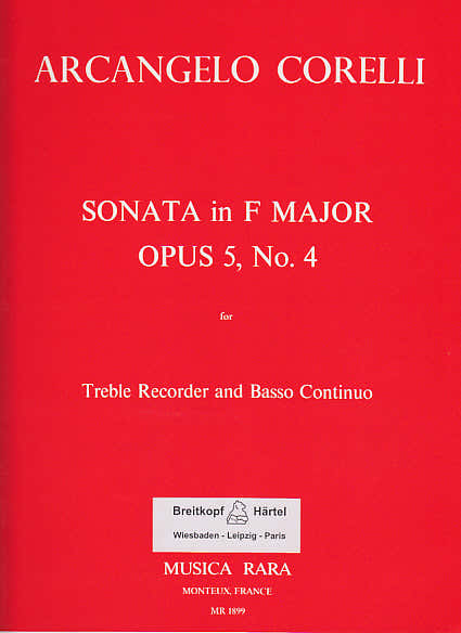 Corelli A. - Sonata In F Major Op. 5/4 - Flute A Bec Alto et BC