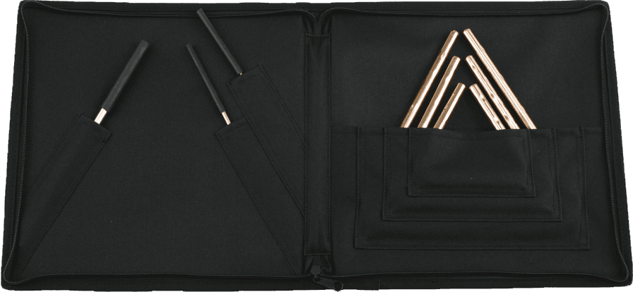 HAND HAMMERED TRIANGLES & STRIKER SET W/ATTACHE CASE