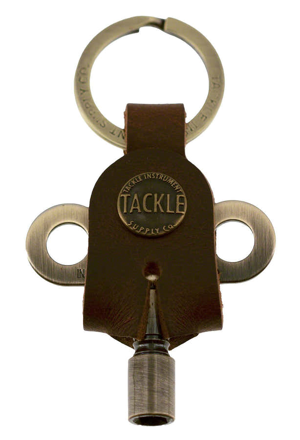 TIMEKEEPERS DRUM KEY & LEATHER CASE - ANTIQUE BRASS