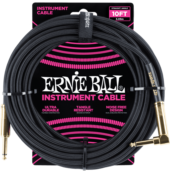 Ernie Ball Instrumentkabels Gevlochten Mantel Jack/jack Haaks 3M Zwart