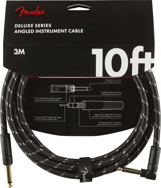 Fender DELUXE INSTRUMENT CABLE STRAIGHT/ANGLE 10' BLACK TWEED
