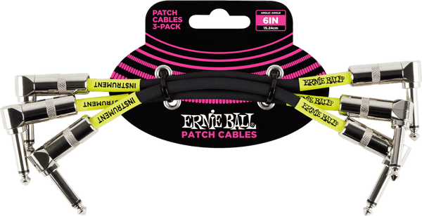 Ernie Ball Instrument-patchkabels Pak van 3 - Haaks - 15CM Zwart