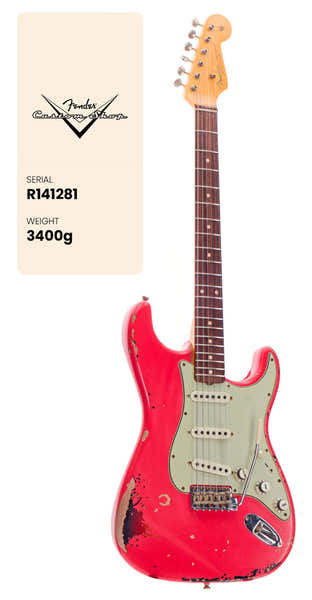 Stratocaster Michael Landau '63 FIESTA RED over 3-kleurige Sunburst Signature Artist 2025