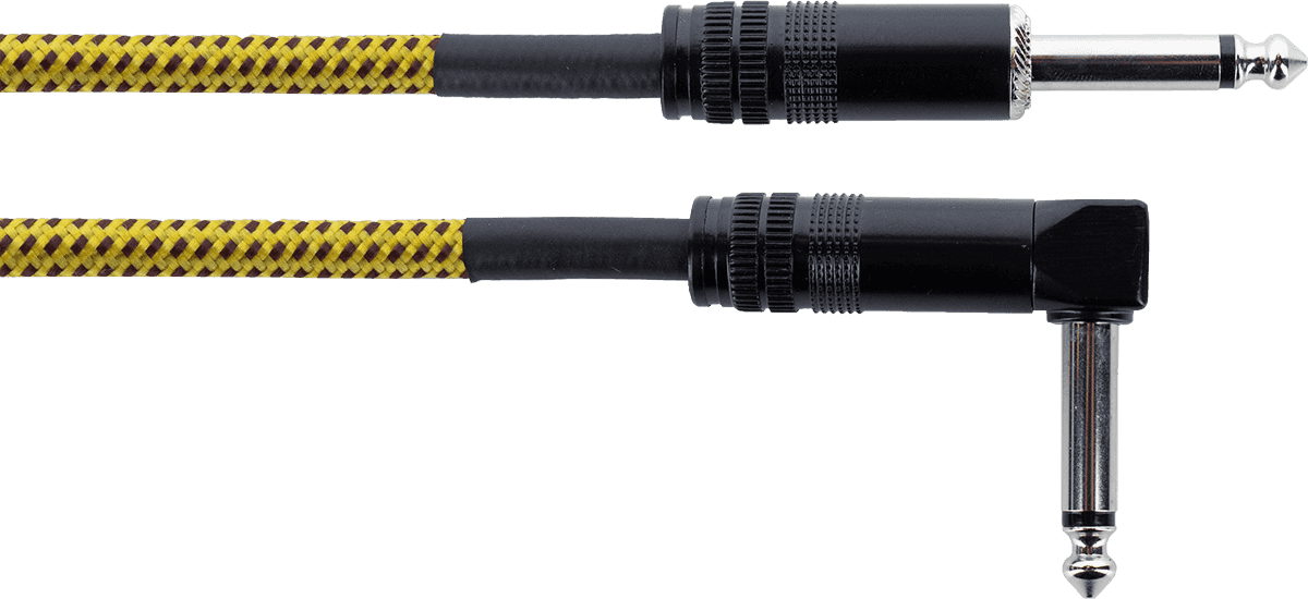 Gitaarkabel Jack Recht /Haaks 3 M Tweed Geel