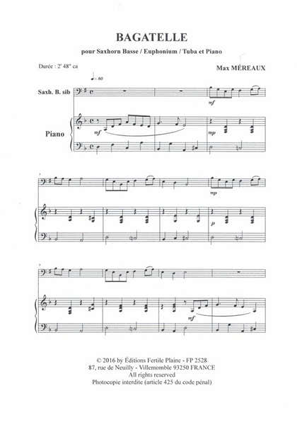 Fertile Plaine Mereaux Max - Bagatelle - Tuba & Piano