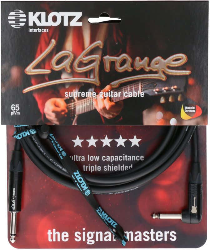 LA-grange Instrumentkabel Zwart 9M Mono Jack - Haakse Mono Jack