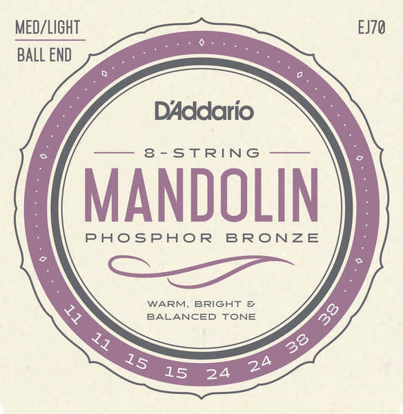 D'ADDARIO EJ70 PHOSPHOR BRONZE MANDOLIN STRINGS BALL END MEDIUM/LIGHT 11-38