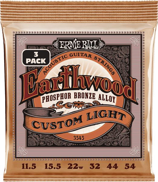 Ernie Ball CORDES EARTHWOOD PHOSPHORE BRONZE CUSTOM LIGHT 11,5-54 - PACK DE 3