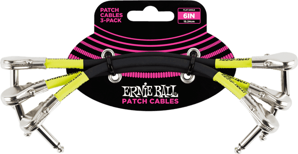 Instrumentkabels Patch Pack van 3 - Haaks Slank - 15CM Zwart