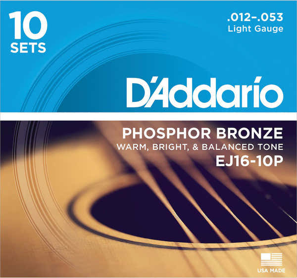 D'ADDARIO EJ16-10P TEN PACK 12-53 LIGHT PHOSPHORE BRONZE