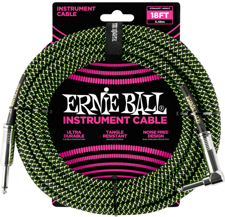 Instrumentkabel Met Geweven Omhulling Jack/jack Haaks 5,5M Zwart/Groen