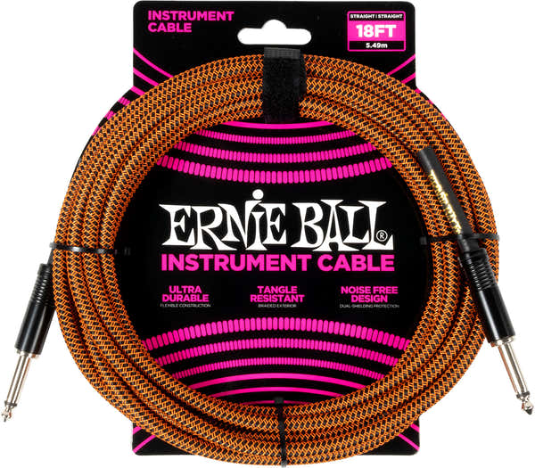 Ernie Ball Gevlochten Huls 5,5m Oranje en Zwart