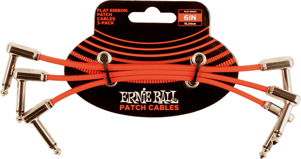 Ernie Ball CABLES INSTRUMENT PATCH PACK OF 3 - THIN & FLAT ELBOW - 15 CM - RED
