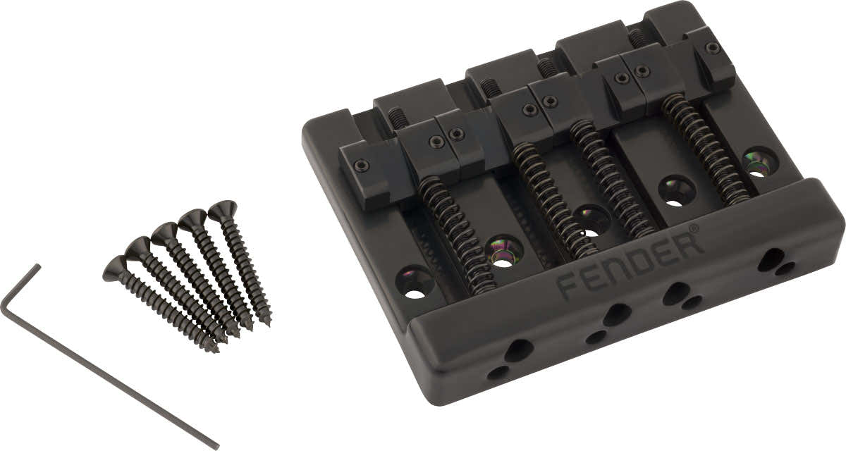 Fender HiMass 4-snarige basbrugassemblage met messing zadels Zwart