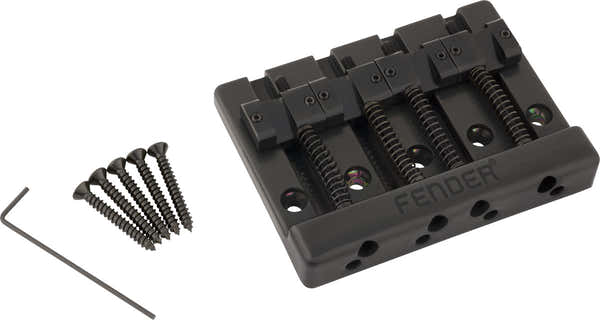 Fender HiMass 4-snarige basbrugassemblage met messing zadels Zwart