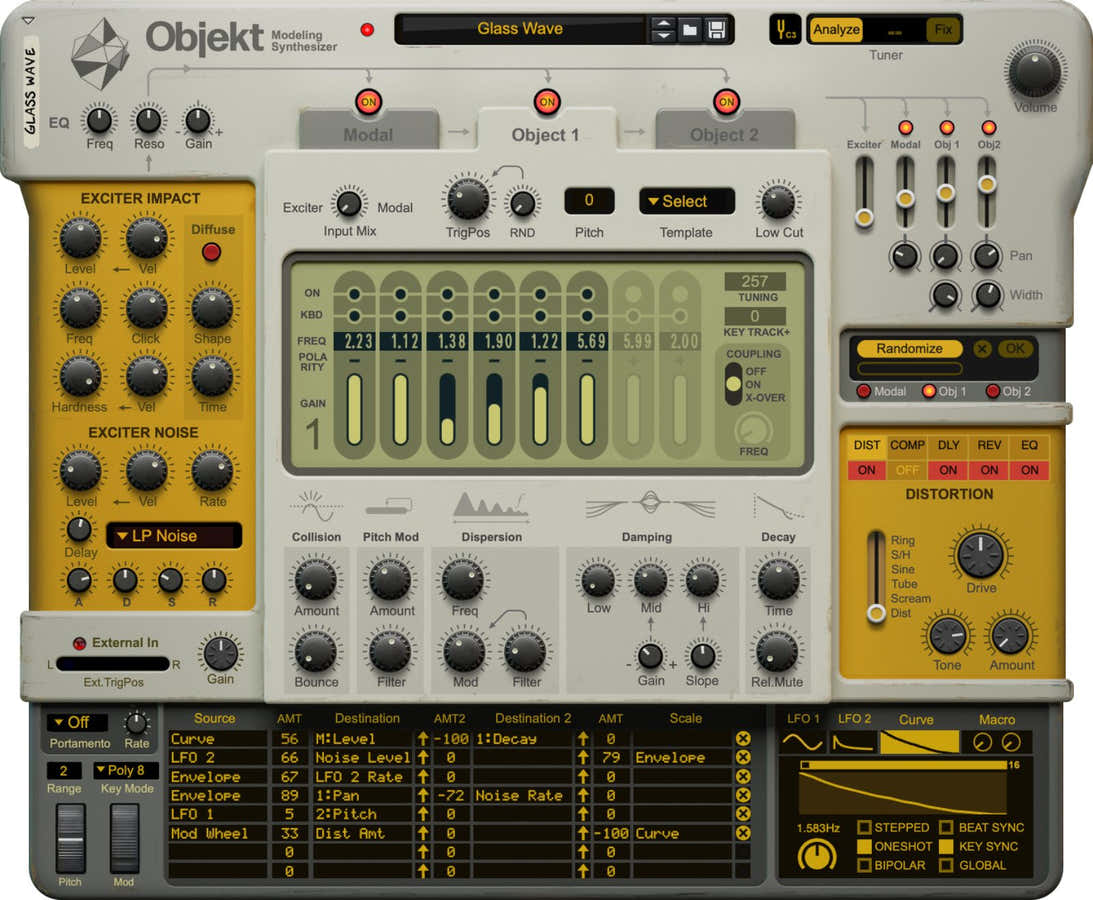 Objekt Physical Modeling synthesizer