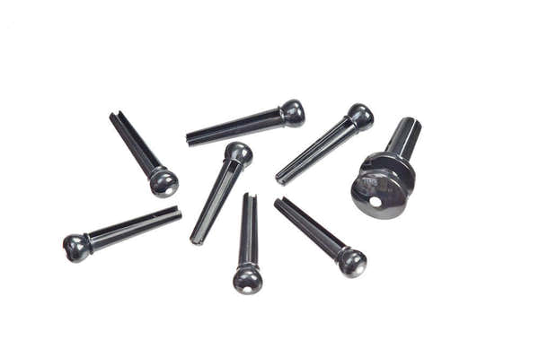 D'ADDARIO INJECTED MOLDED BRIDGE PINS WITH END PIN SET EBONY WITH IVORY DOT