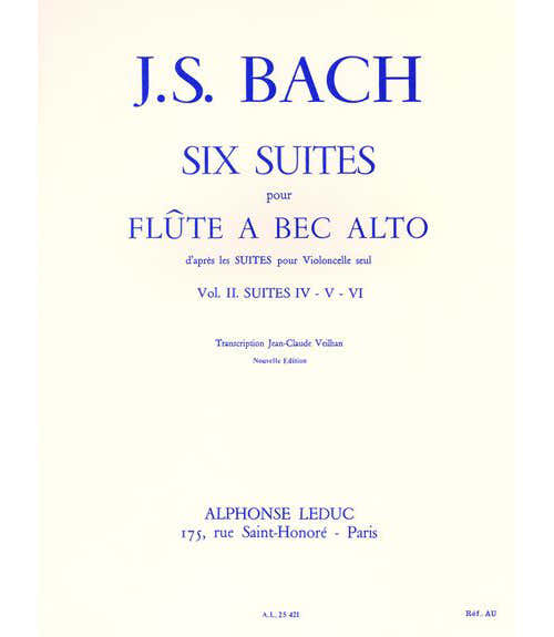 Bach J.S. Zes suites voor altblokfluit Deel 2 Suites IV, V, VI
