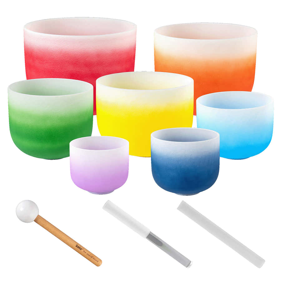 Chakra-set met kristallen klankschalen 432 Hz