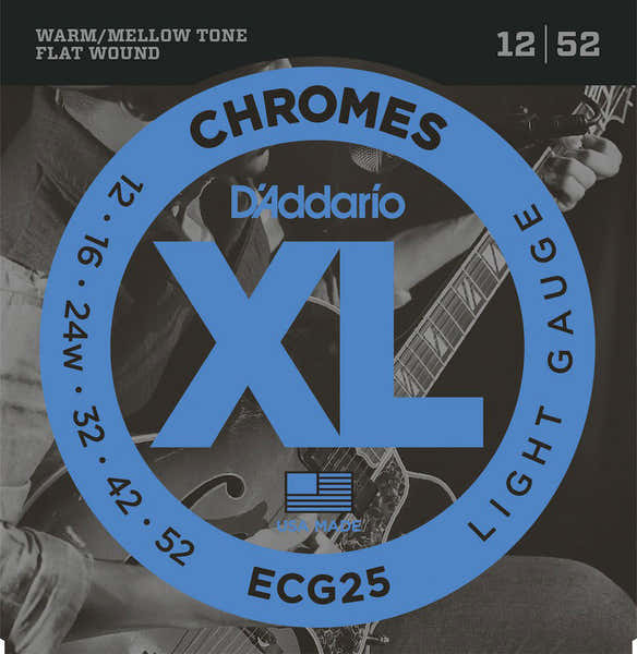 D'ADDARIO ECG25 CHROMES FLAT WOUND ELECTRIC GUITAR STRINGS LIGHT 12-52