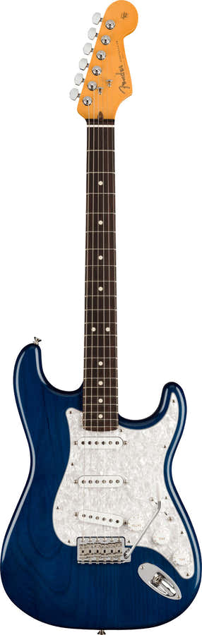 Stratocaster Signatuur Corry Wong RW Transparant saffierblauw