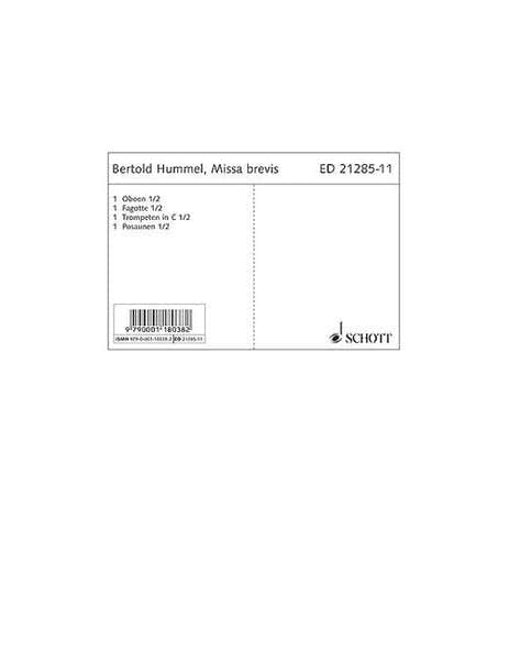 Schott Hummel - Missa Brevis Op. 5 A - Choeur Mixte et 8 Wind Instruments