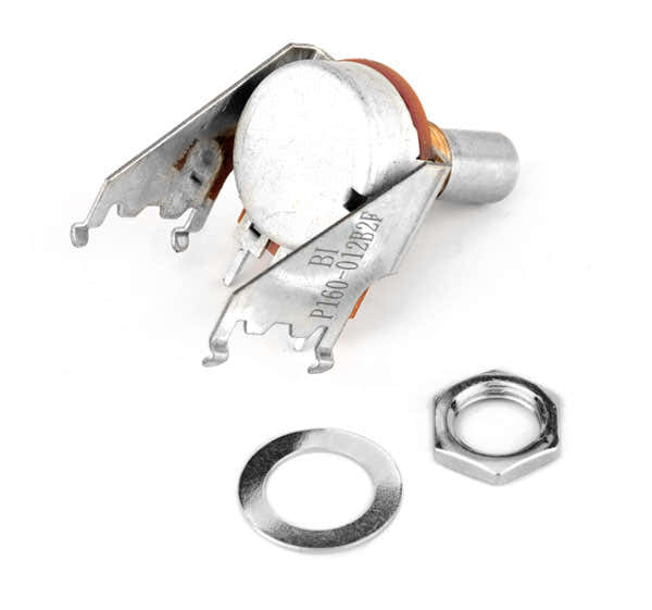 250K 15A audio-potentiometer met logaritmische karakteristiek, insteekuitvoering en volle as