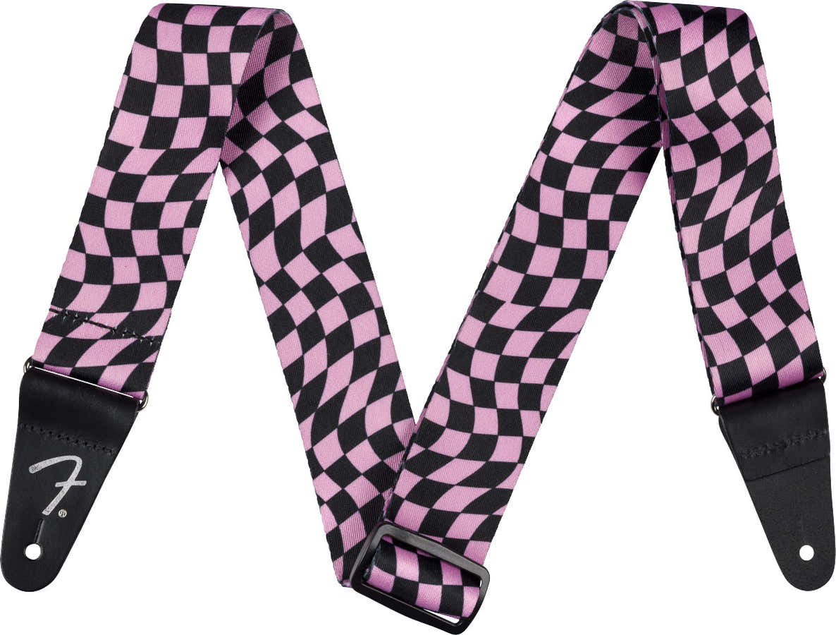 Polyester gitaarband met golvend schaakbordpatroon Roze