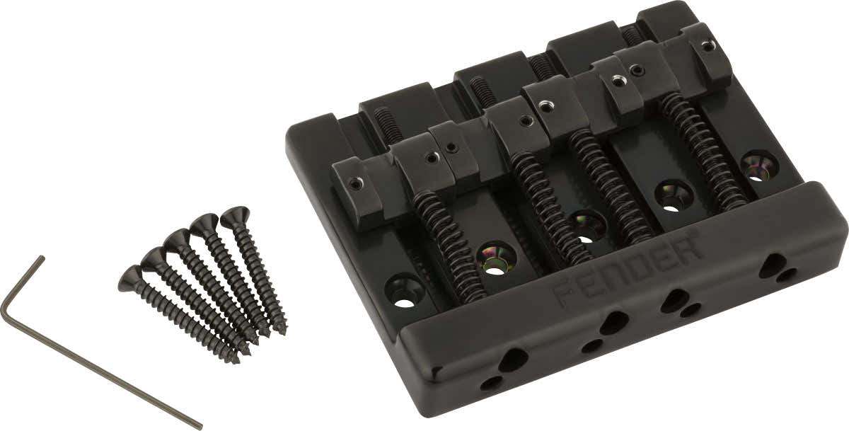 Fender HiMass 4-snarige basbrugassemblage met zinken zadels Zwart