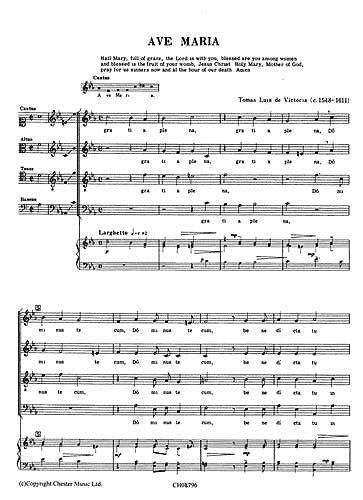 Chester Music Victoria Tomas Luis (De) - Ave Maria - Chorale Satb Piano