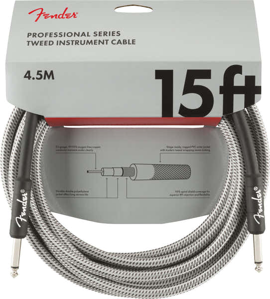 Fender PROFESSIONAL INSTRUMENT CABLE 15' WHITE TWEED