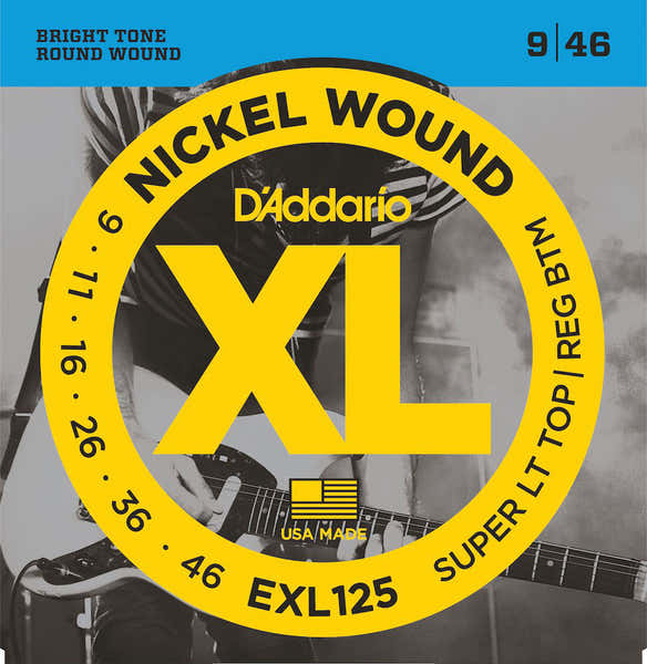 D'ADDARIO EXL125 NICKEL WOUND ELECTRIC GUITAR STRINGS SUPER LIGHT TOP/ REGULAR BOTTOM 9-46