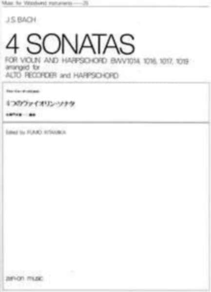Zen-On Music Music J.S. - 4 Sonates Bwv 1014 1016 1017 1019 - Flute A Bec Alto Et B.C.