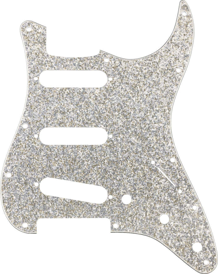 Hybrid Glas/Glitter Strat S/S/S slagplaat, zilveren glans
