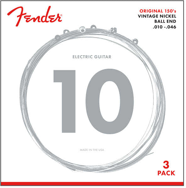 Fender ORIGINAL 150 GUITAR STRINGS PURE NICKEL WOUND BALL END 150R .010-.046 GAUGES 3-PACK