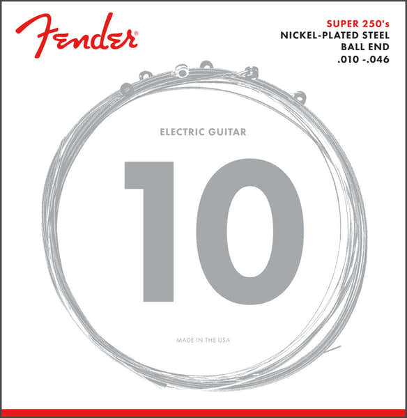 Fender SUPER 250 GUITAR STRINGS NICKEL PLATED STEEL BALL END 250R GAUGES .010-.046 (6)