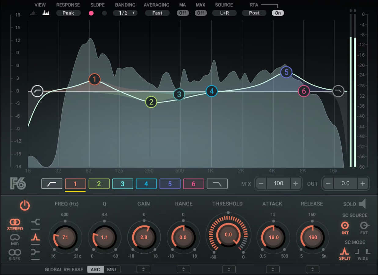 F6 Dynamische EQ met zwevende band
