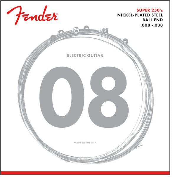 Fender SUPER 250 GUITAR STRINGS NICKEL PLATED STEEL BALL END 250XS GAUGES .008-.038 (6)