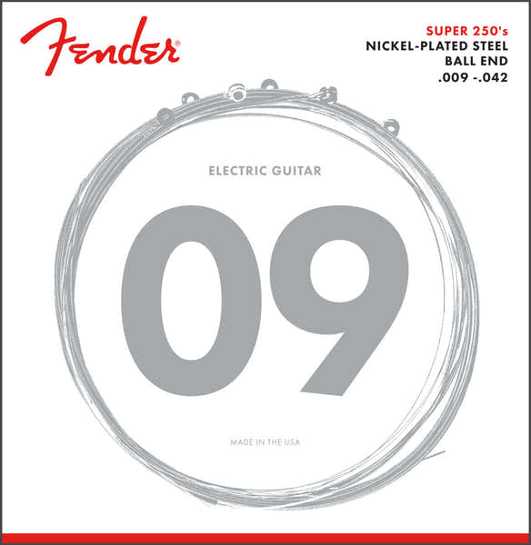 Fender SUPER 250 GUITAR STRINGS NICKEL PLATED STEEL BALL END 250L GAUGES .009-.042 (6)