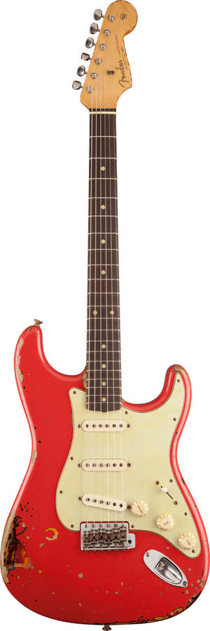Stratocaster Michael Landau '63 FIESTA RED over 3-kleurige Sunburst Signature Artist 2025