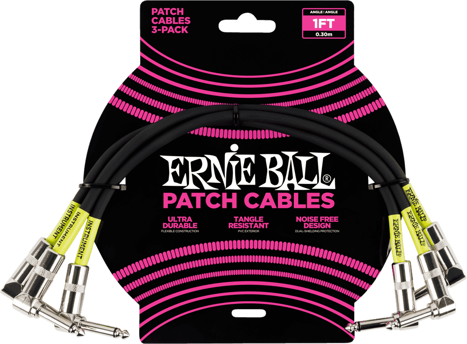 Instrument-Patchkabel Pack van 3 - Haaks - 30CM Zwart