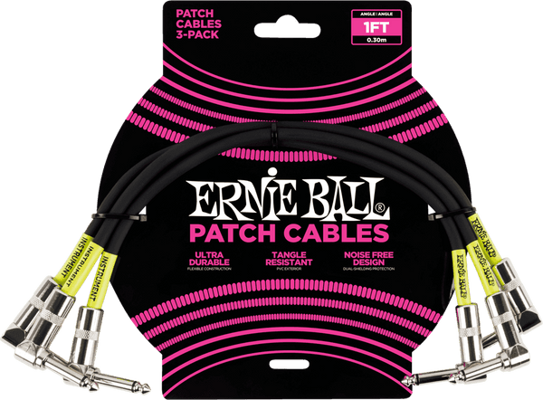 Ernie Ball Instrument-Patchkabel Pack van 3 - Haaks - 30CM Zwart