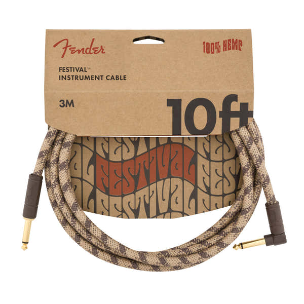 Fender 10' ANGLED FESTIVAL INSTRUMENT CABLE PURE HEMP BROWN STRIPE