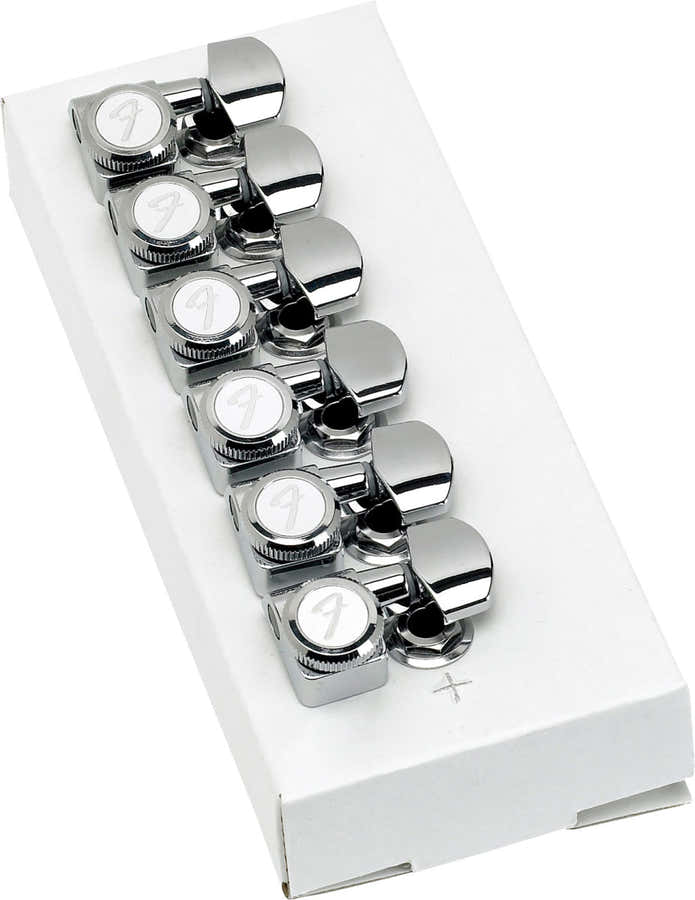 LOCKING STRATOCASTER/TELECASTER STAGGERED TUNING MACHINES (POLISHED CHROME) (6)
