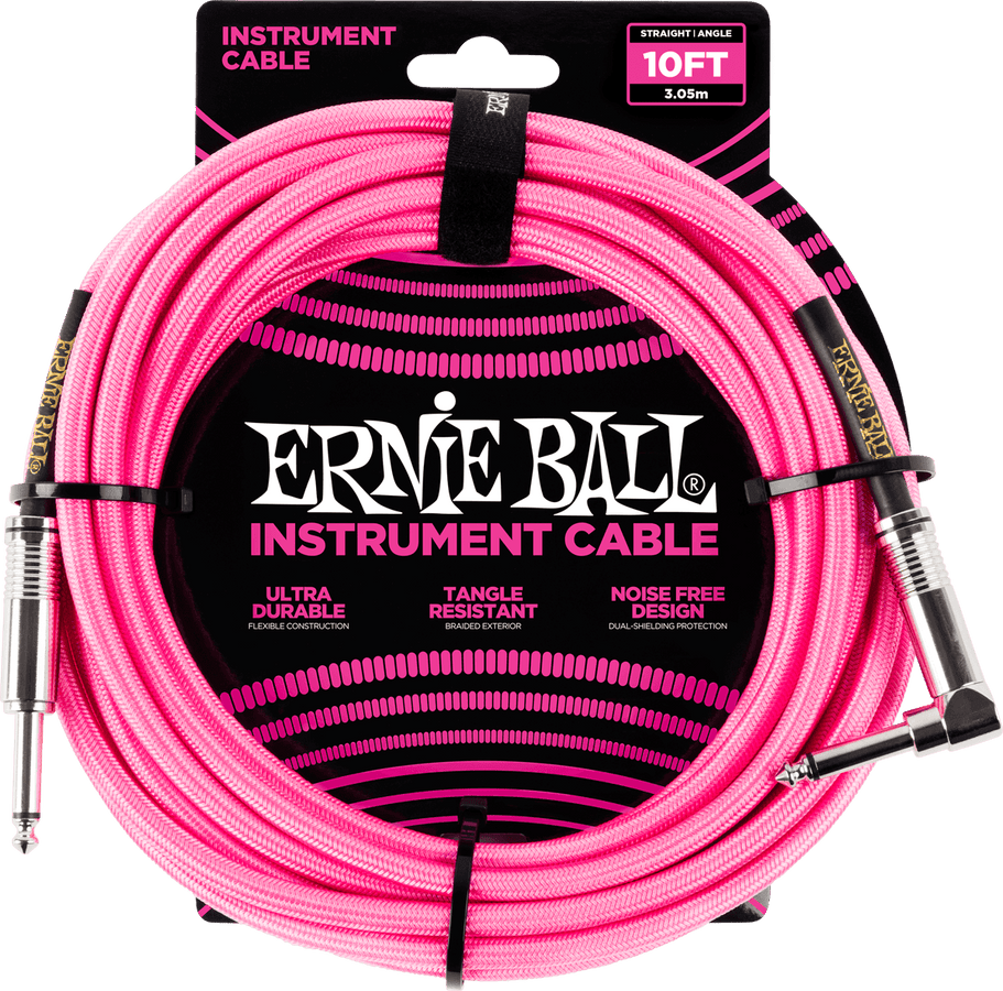 Instrumentkabels Gevlochten Mantel Jack/jack Haaks 3M Fluorescerend Roze