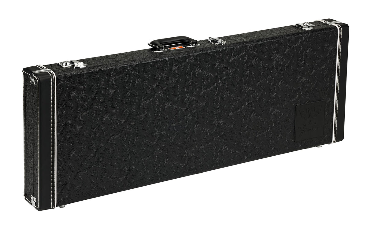 Fender Waylon Jennings Strat-Tele Etui van Zwart Gegraveerd Leer