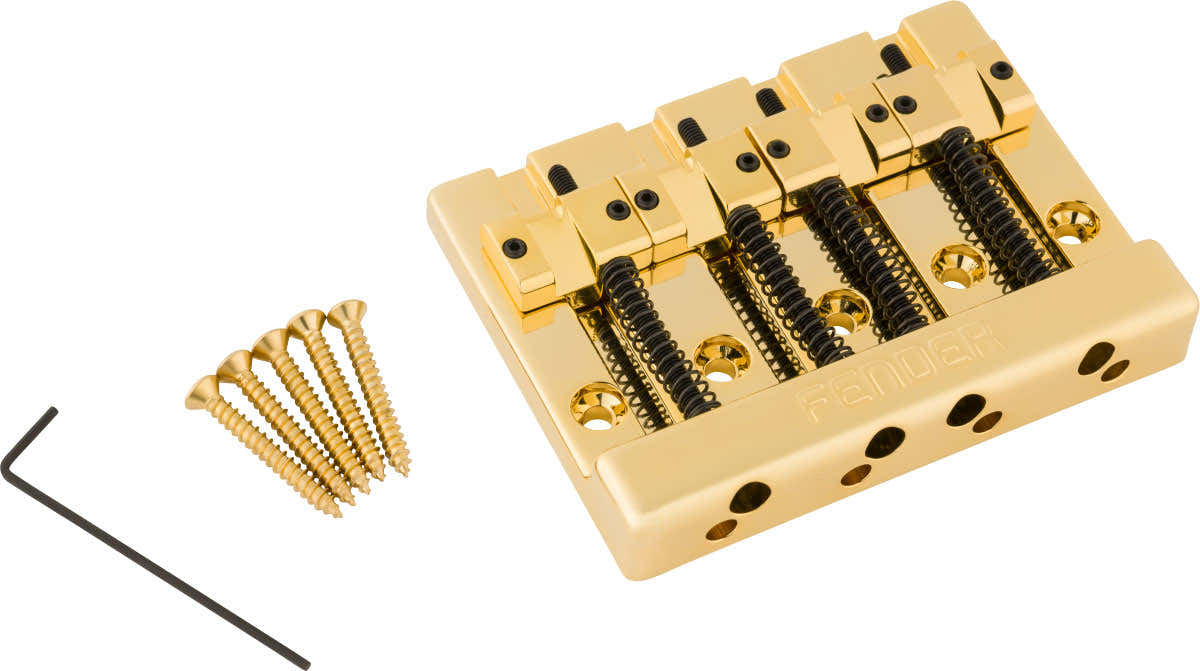 Fender HiMass 4-snarige basbrugassemblage met messing zadels Goud