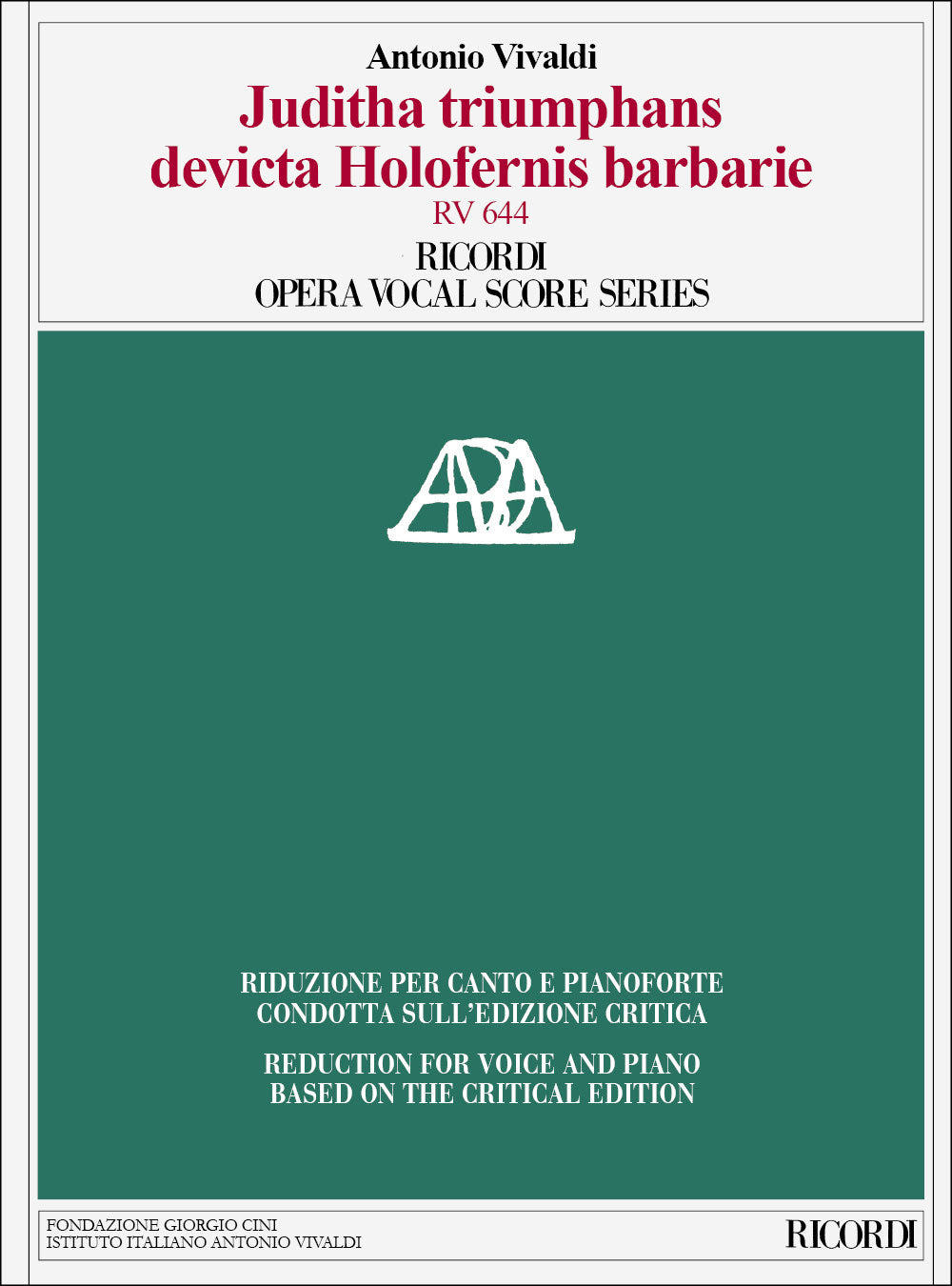 Ricordi Vivaldi A. - Juditha Triumphans Sacrum Militare Oratorium -CHANT-piano